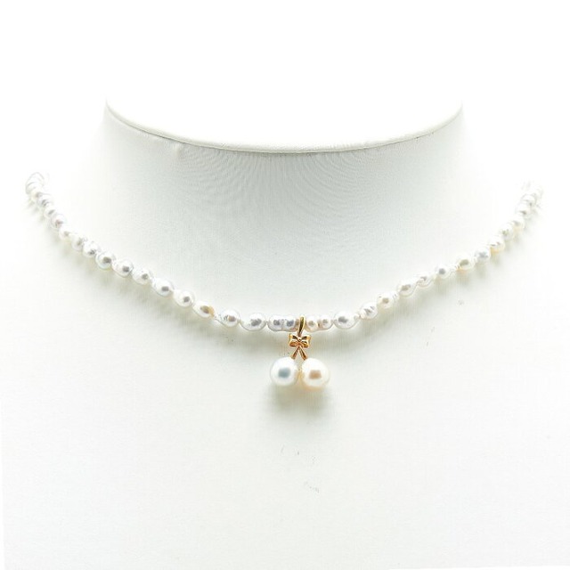 リボン モチーフ ネックレス シルバー ゴールド パール K18 ゴールド レディース 【中古】