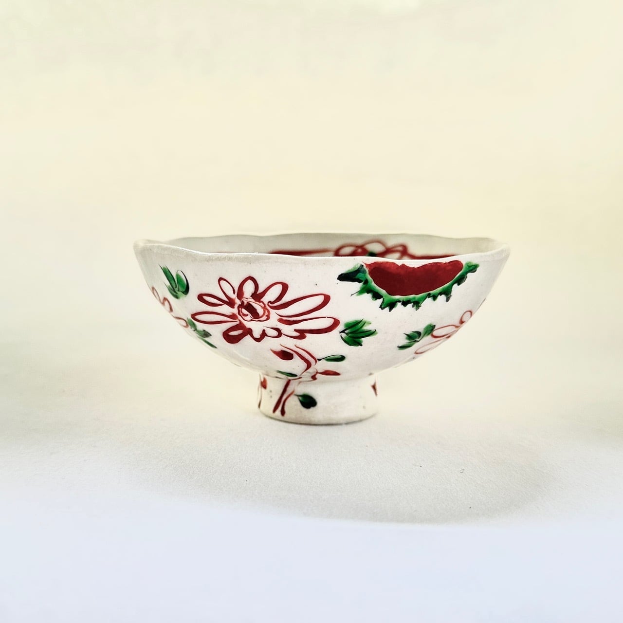 志野赤絵花鳥飯碗(大)【榛澤宏】