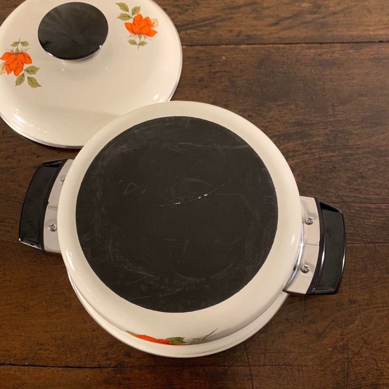 確認用♥️マルビシ鍋♥️マルビシ　ホーロー鍋♥️ マルビシ・暖色Flower❁❀✿ホーロー片手鍋 | あんちーくKIDAN STORE