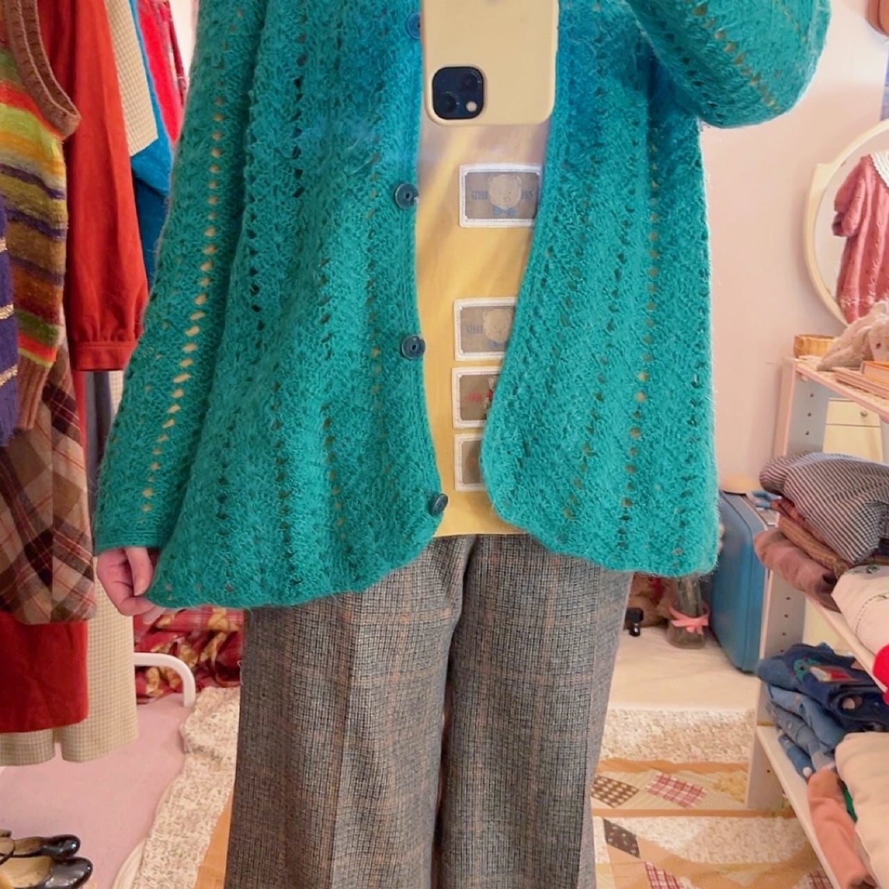 green crochet knit cardigan