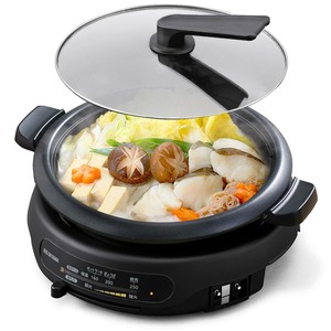 【人気】アイリスオーヤマ ホットプレート 電気鍋 グリル鍋 1枚タイプ 深鍋 保温~約250℃ 付き 高火力1300W プレート 2~4人用 ブラック IGU-B1-B