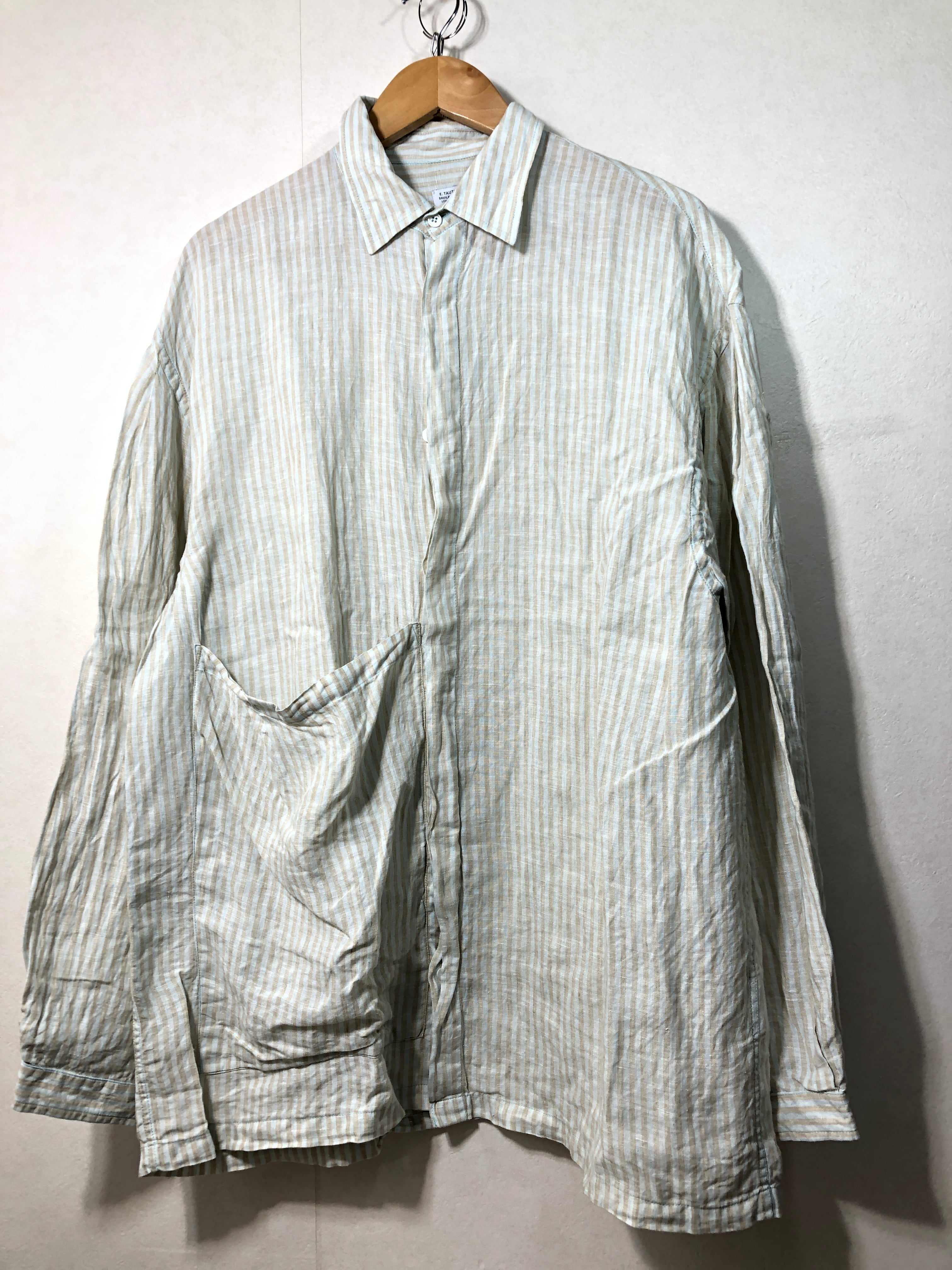 060713○ E.TAUTZ STEVEN ALAN リネン ストライプ シャツ S 麻 