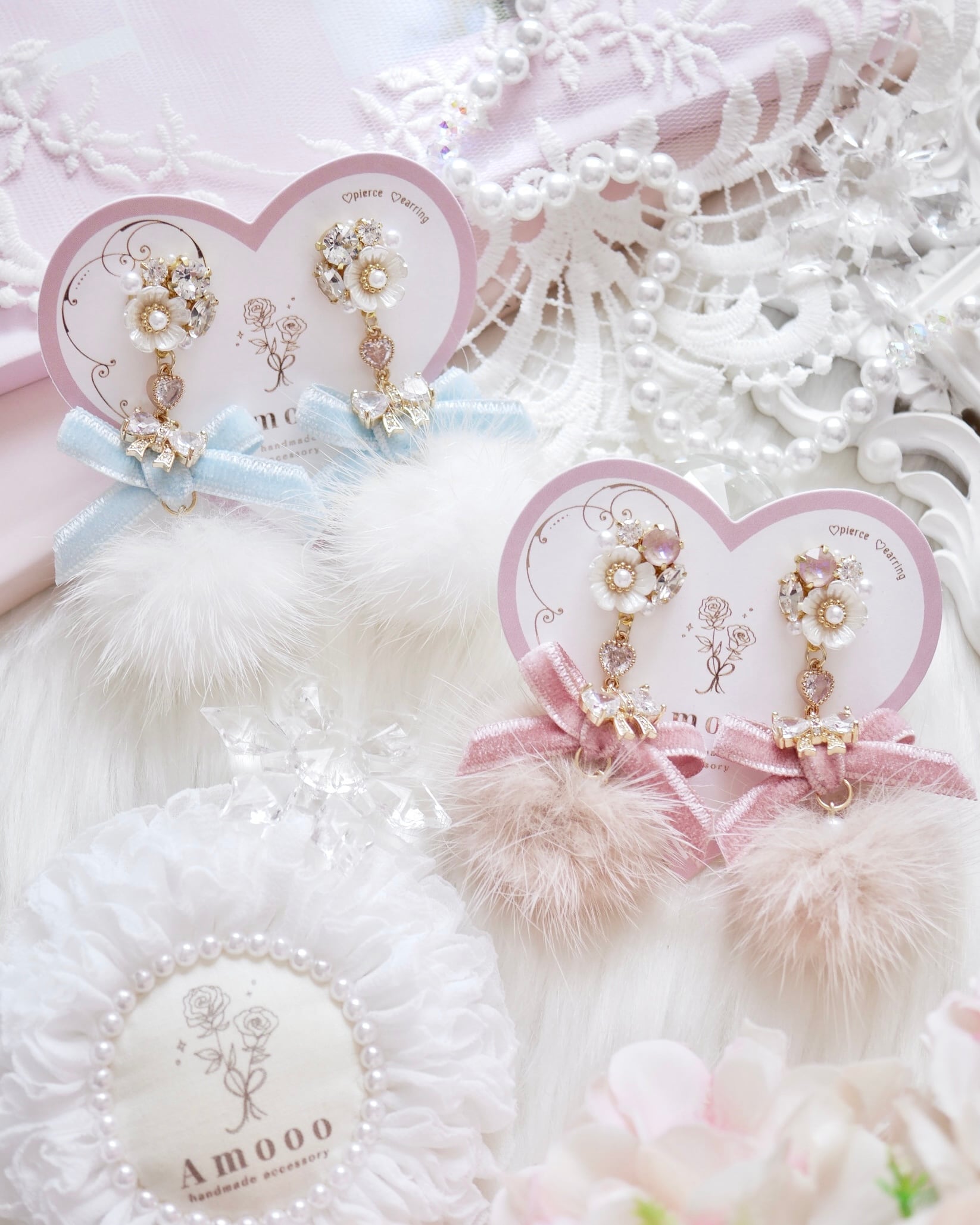 71011 ジルコニアリボンスウィートファービジューピアス/イヤリング