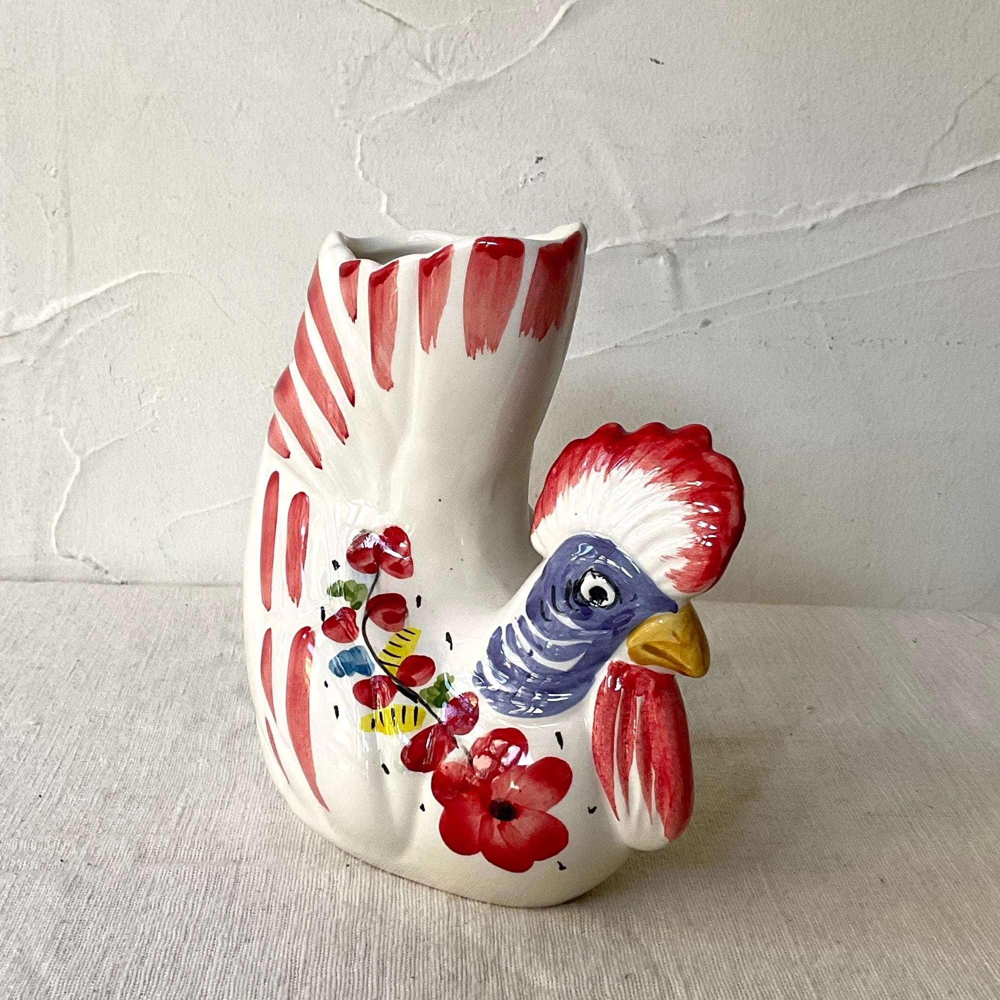 一部欠け有【イタリア陶器】にわとり花瓶（赤色） | 照明＆エシカル