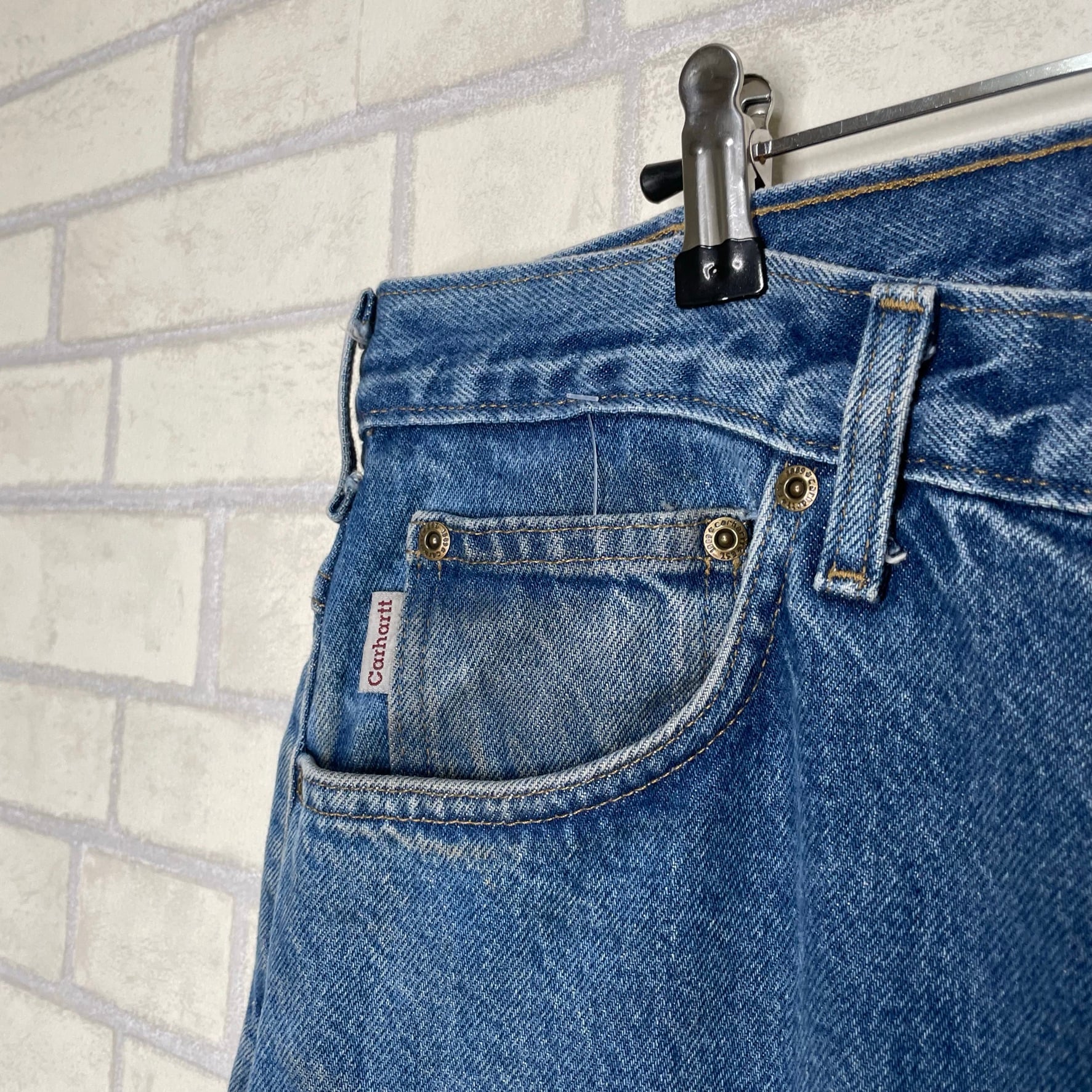 W36×L30】Carhartt デニムパンツ 革パッチ 裏地チェック柄 | 古着屋 