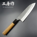 二唐作 包丁 三徳包丁 黒打ち SPG2 Ｄ型チーク柄 180mm  二唐刃物鍛造所