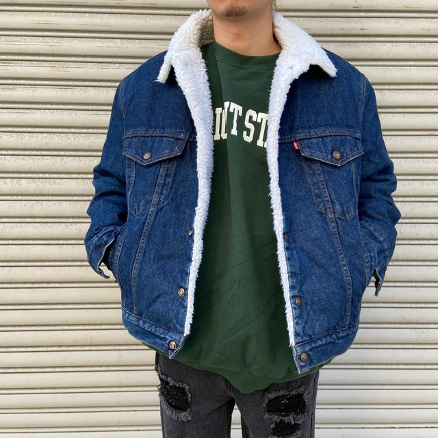 90s USA製　Levi's 70608 ボアデニムジャケット　真紺　42