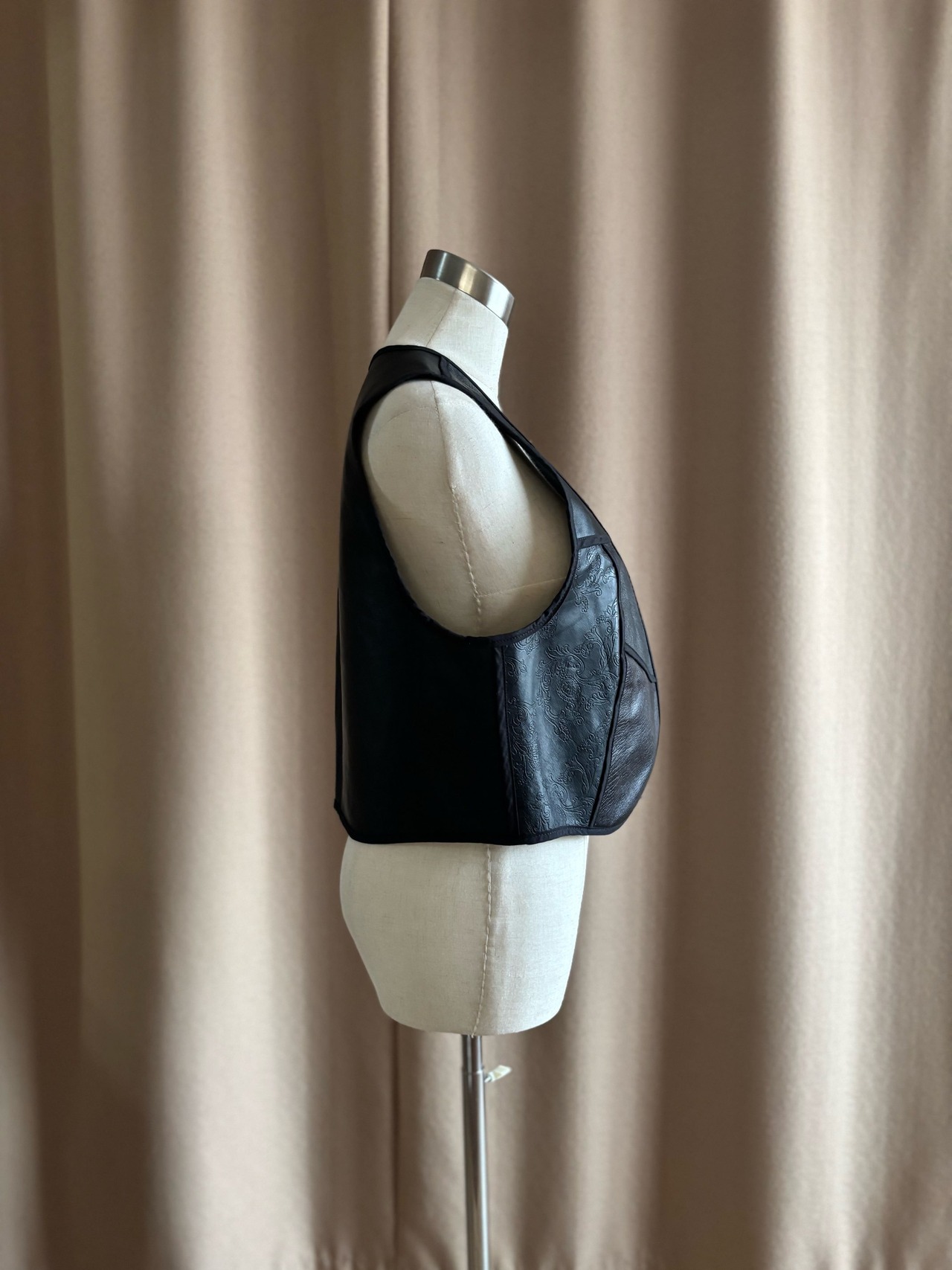 80-90s vintage real leather vest-4873-9