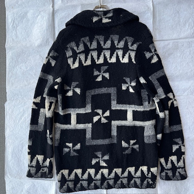 Ralph Lauren ラルフローレン ハンドニットカーディガン 80s〜90s 風車柄 ネイティブ柄 ブラック ヴィンテージ古着 M〜L 画像4