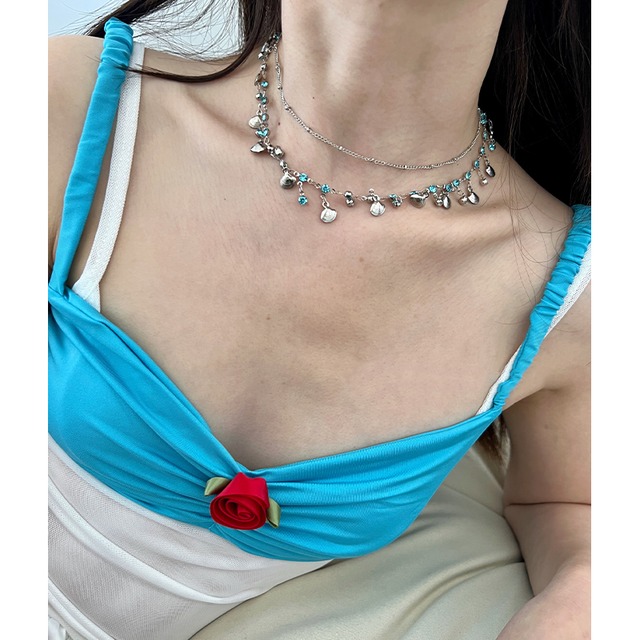 yoyo韓国のスカイブルー重ねシェルネックレス