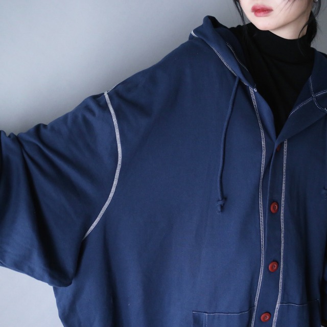 "KING SIZE" XXXXXXXXL super over silhouette stitch work hoodie jacket