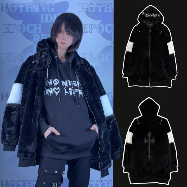 切替スリーブギミック超ふわもこファーアウター【CROSS】