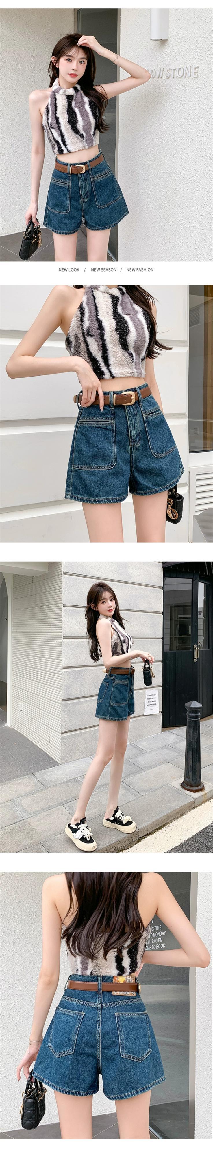 ピンクデニムショートパンツレディース夏見え細身ハイウエストAライン