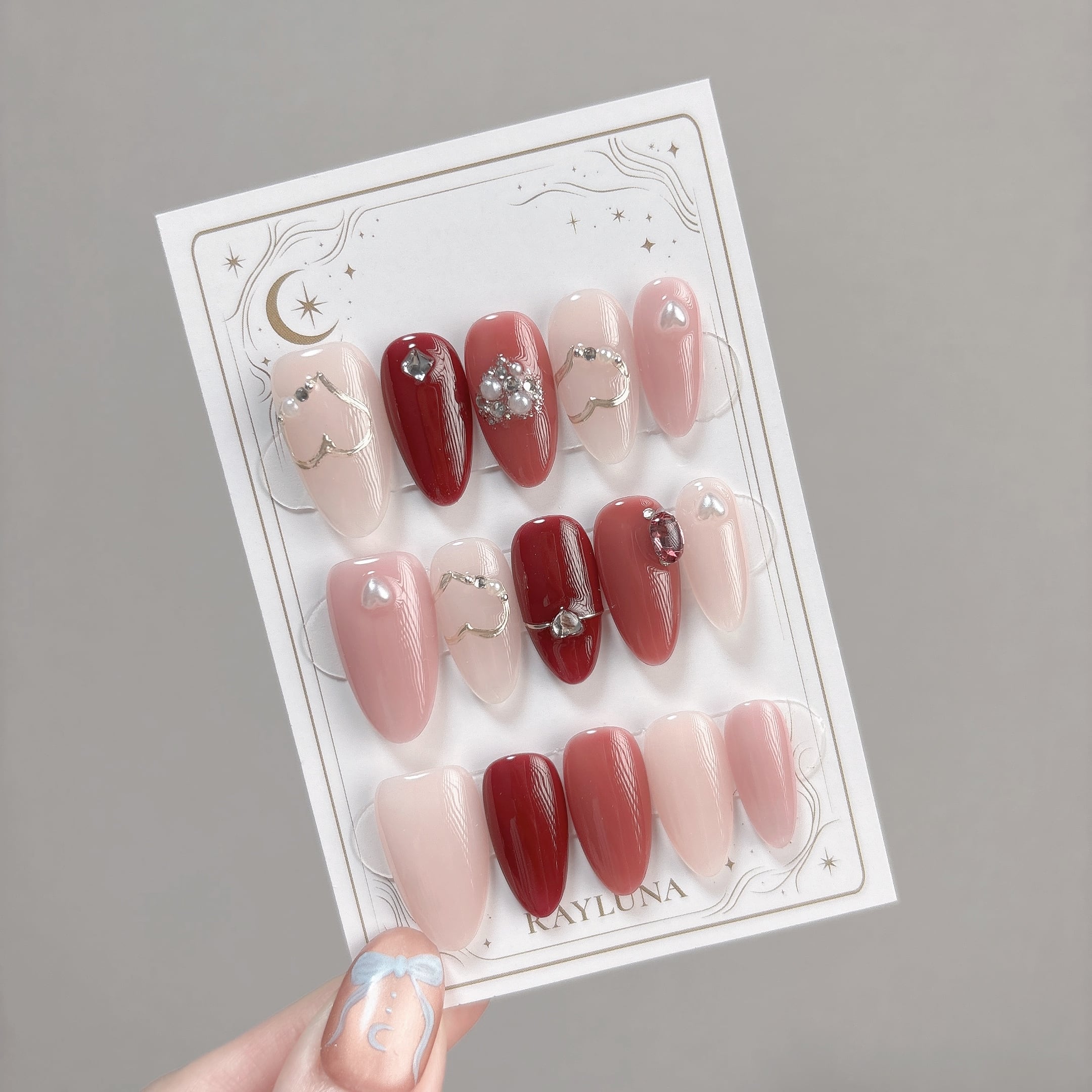 【#715】繰り返し使える【プレミアム】ネイルチップ/15本入り/ロング アーモンド/XY275