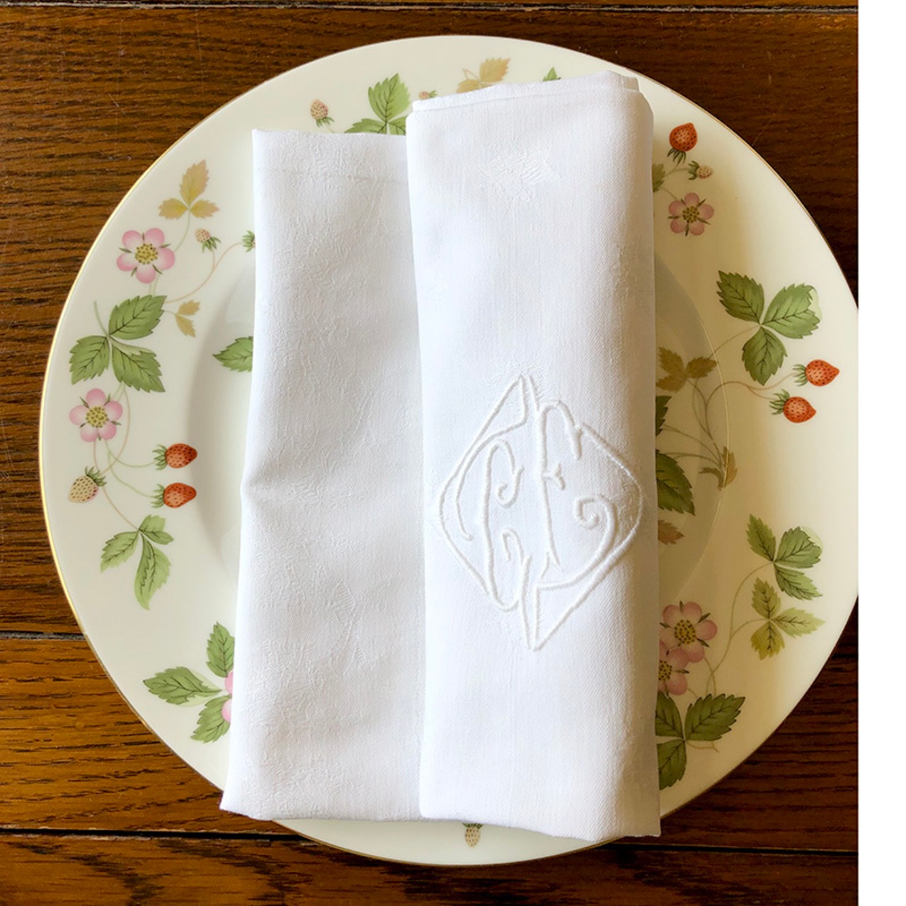 テーブルナプキン フレンチリネン ダマスクス織 モノグラム刺繍