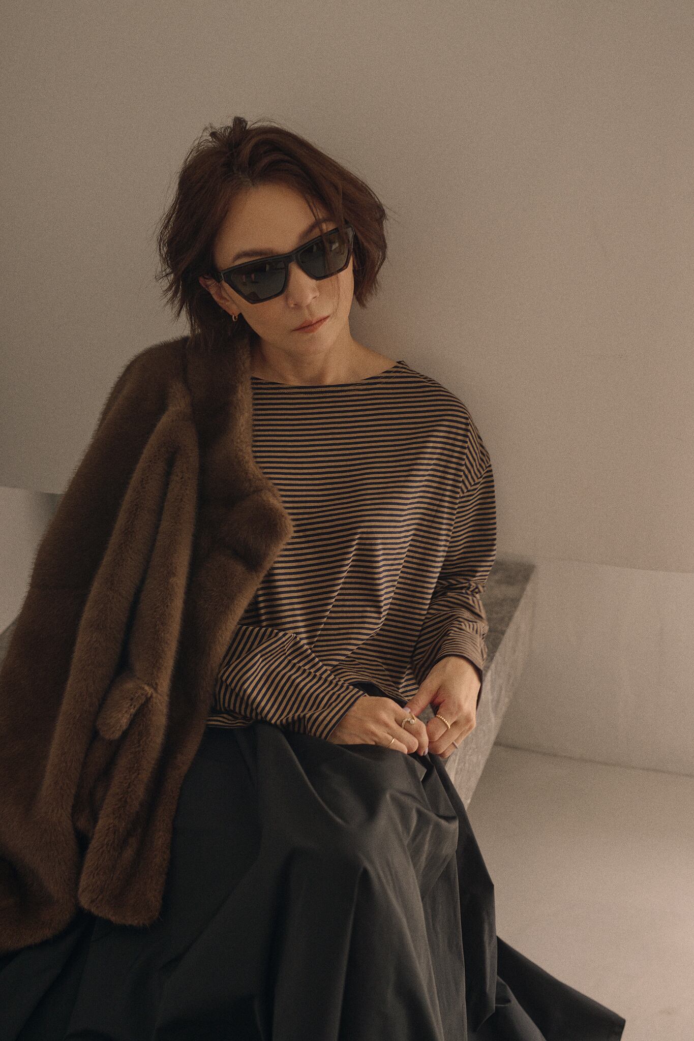 meravel Simple Boat Neck Tee ブラック ミーラベル Border Boat Neck Tee | meravel