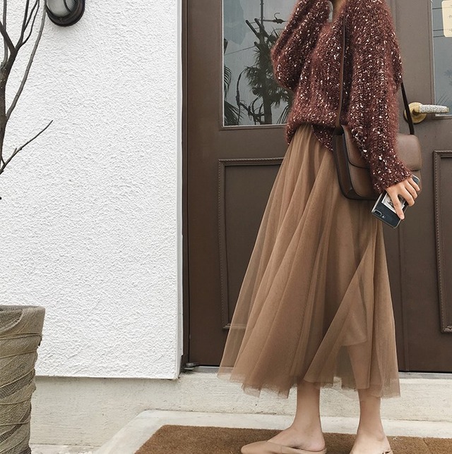 スカート コーデ 秋コーデ 男ウケ オフィス オフィスカジュアル 着こなし 季節 きれいめ タイト ロング 茶色 春コーデ ゆったり レディース 30代 40代 チュール 2350 Sayurio レディースアパレル ファッション プチプラ アラサー アラフォー