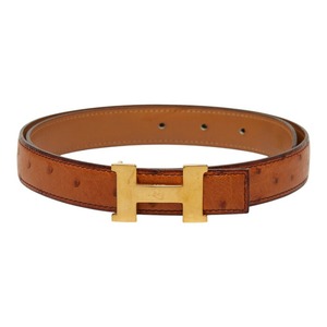 エルメス コンスタンス オーストリッチ Hロゴ バックルベルト □B刻印 ブラウン ゴールド レザー メッキ レディース HERMES 【中古】
