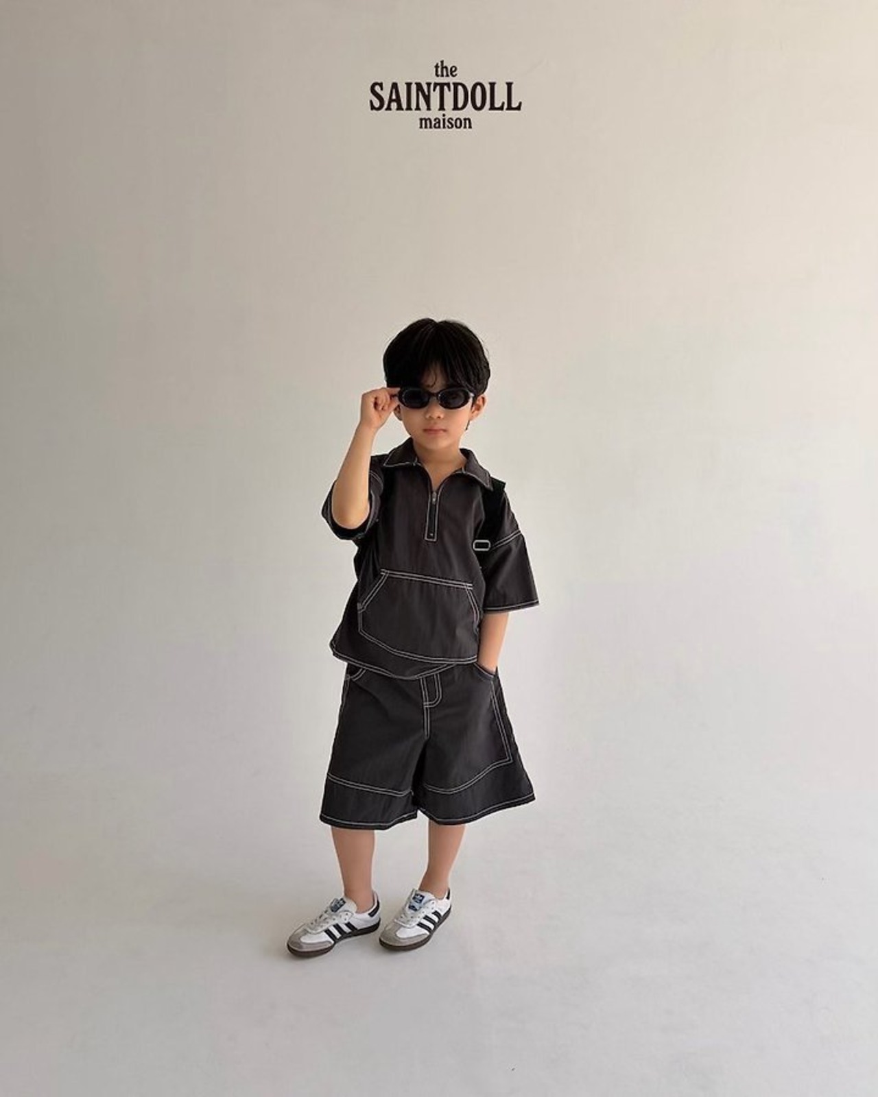 [SAINTDOLL] Stitch Half Zip-up Top Shirt (JS/JM/JL) / [세인트돌] 스티치반집업셔츠 (JS/JM/JL)