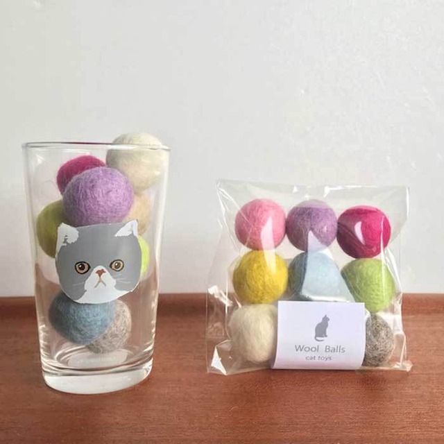 Wool Balls cat toy 猫のおもちゃ  猫用 フェルトボール Mサイズ スモーキーパステル 9カラーパック