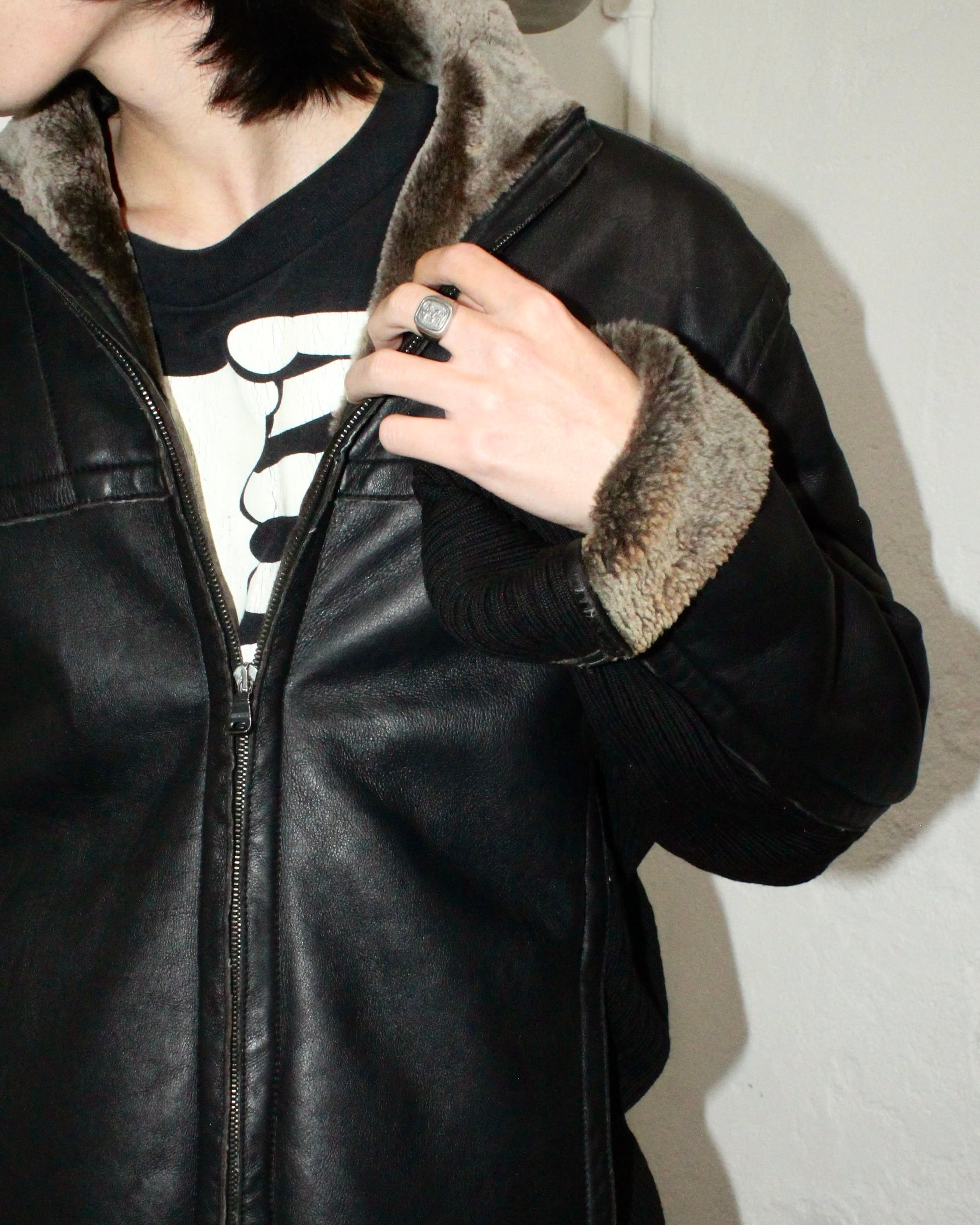 HUGO BOSS Fur Lining Knit Switiching Lamb Leather Jacket