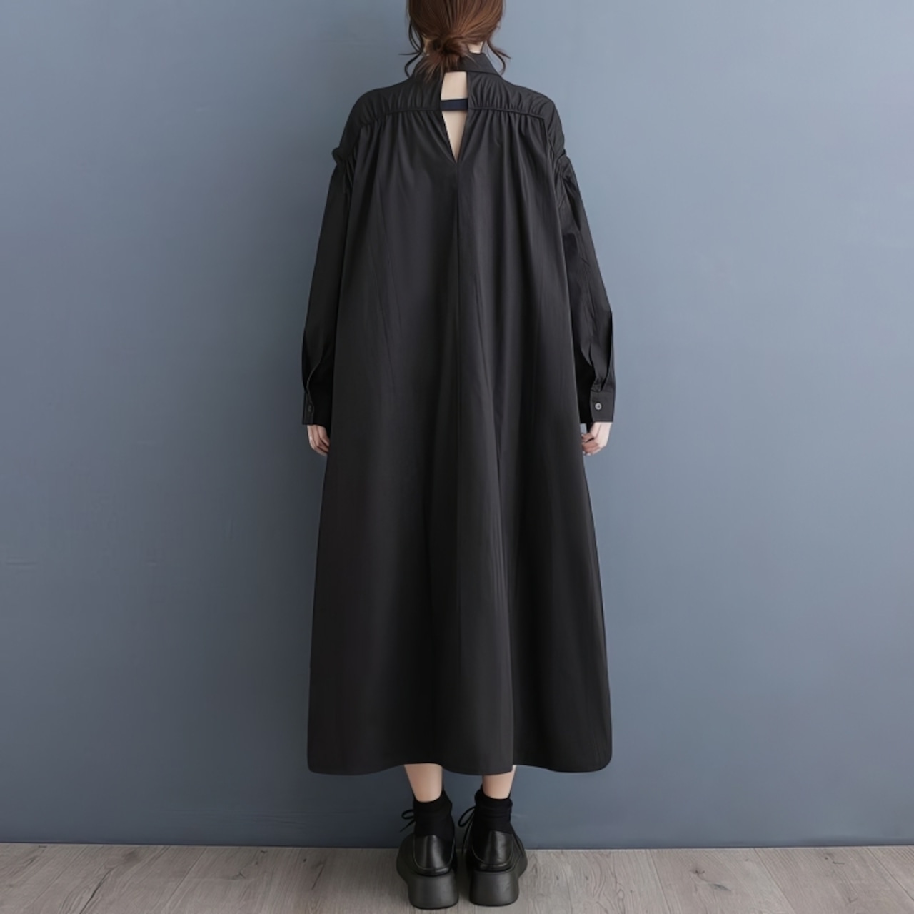 バックオープン ロング シャツワンピース 00188