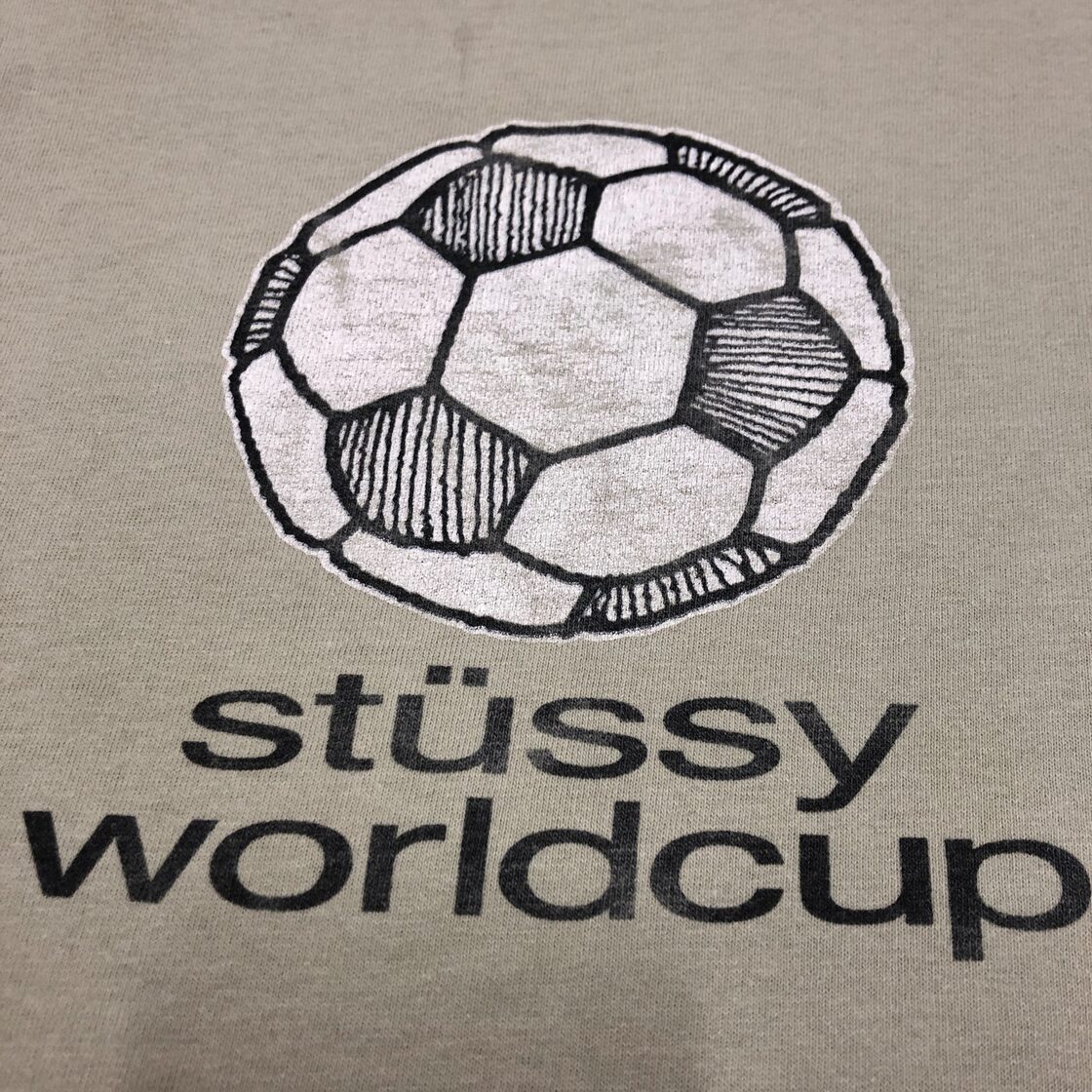 80～90s OLD STUSSY/Worldcup print Tee/USA製/黒タグ/XL/ワールド 