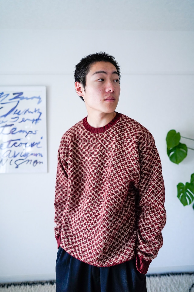 【1990s】"J.CREW" Rhombus Pattern Wool Sweater /769