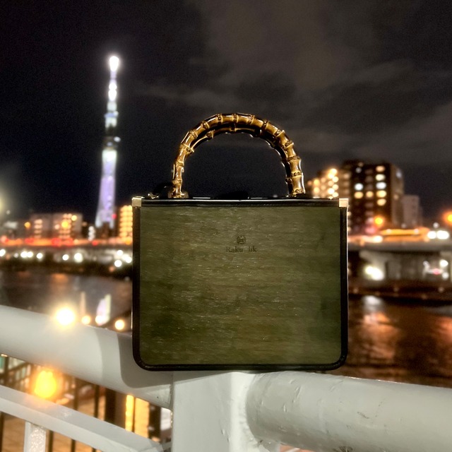 天然木 × 黒和紙畳 Bamboo 2WAY Bag｜Deep Green