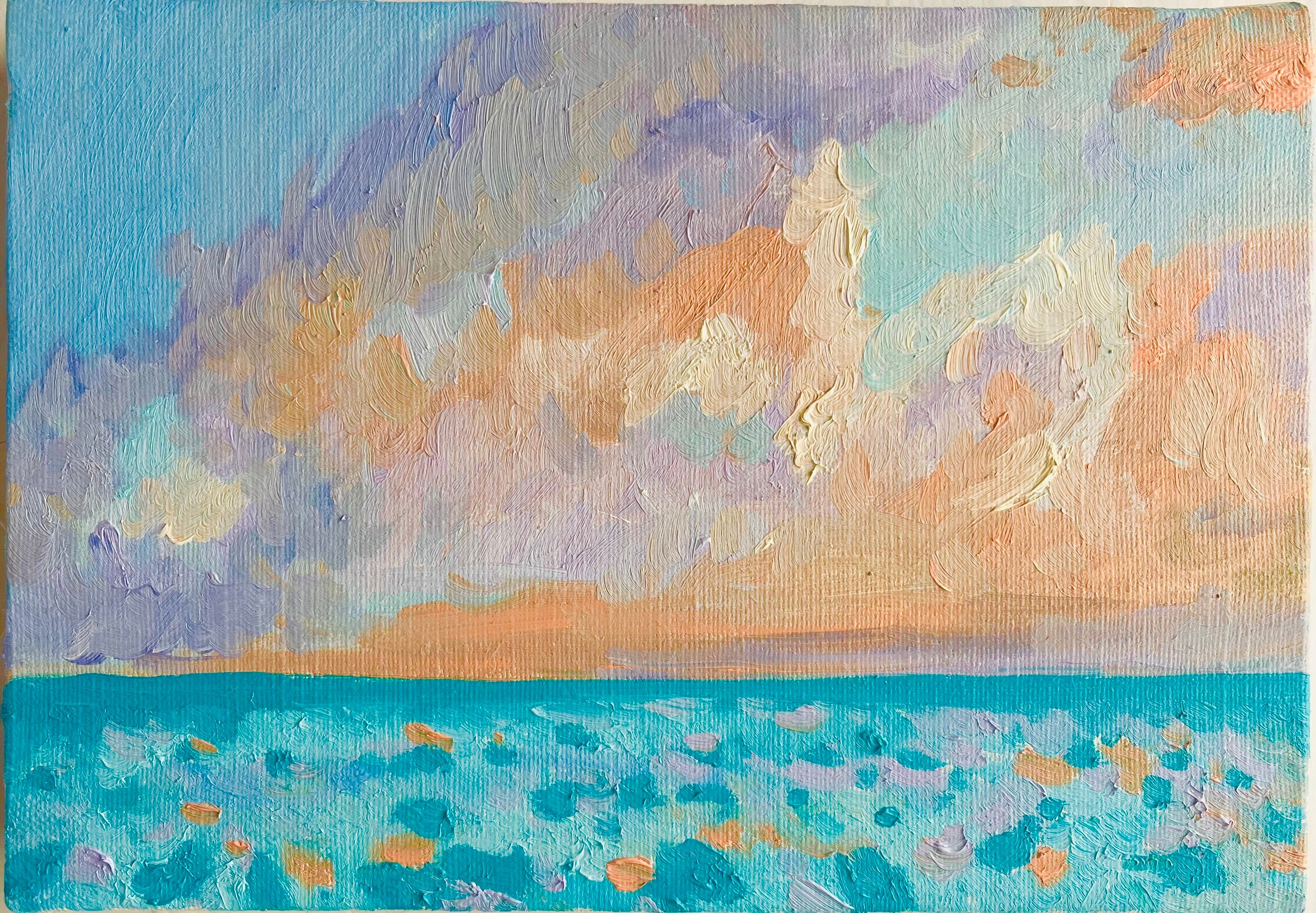 16×23㎝「朝の空5」サムホール・油彩・原画 16×23㎝「朝の優しい海 20254」油彩・原画・サムホールサイズ
