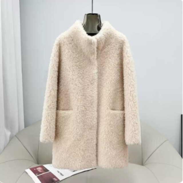 Stand collar elegant lambswool fur middle coat ( 3color )