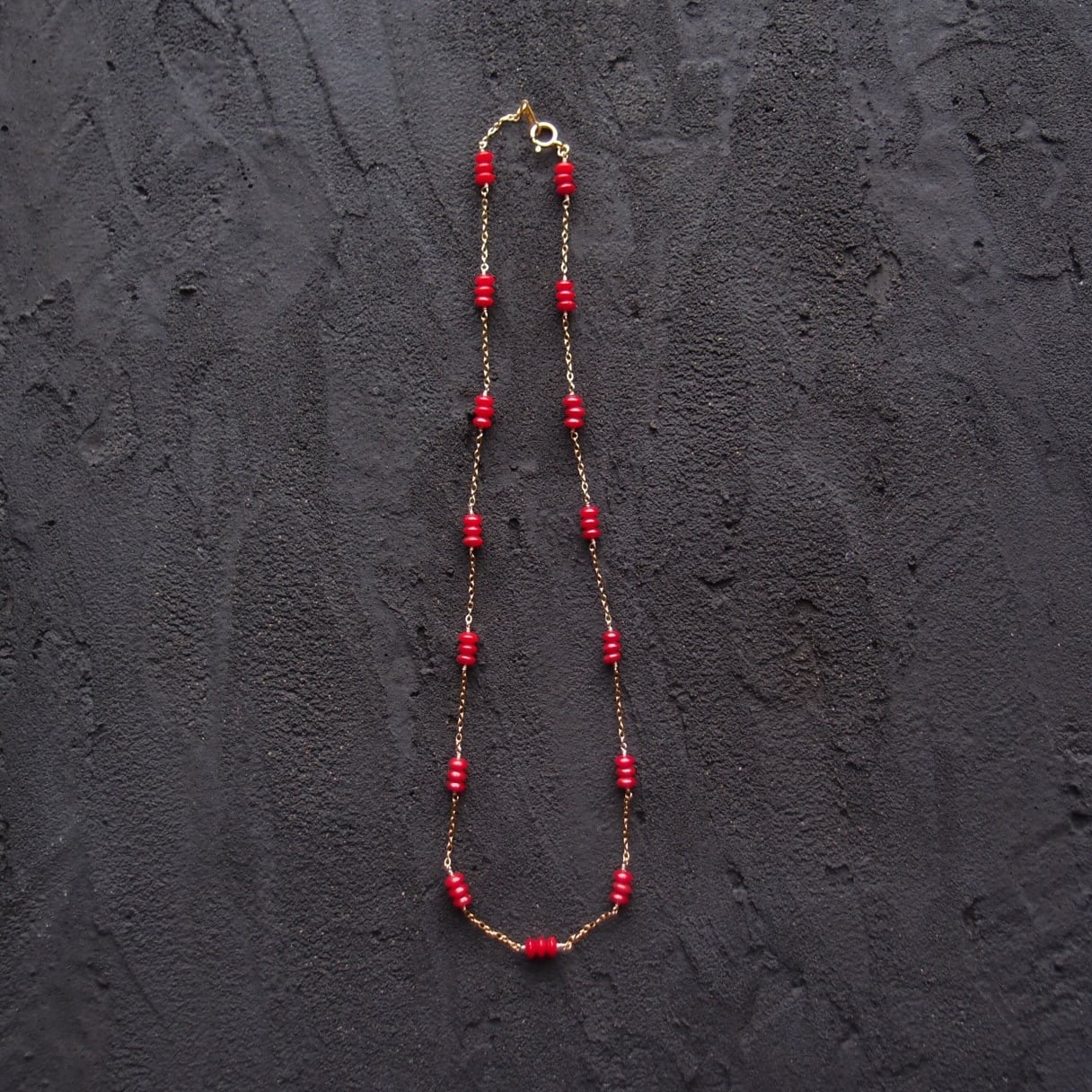 【K14gf】Red Coral Station Necklace/レッドコーラル ステーションネックレス(Rondelle)
