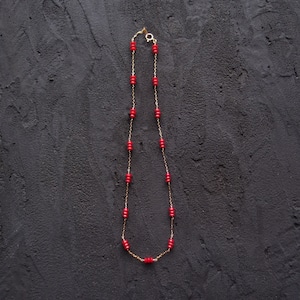 【K14gf】Red Coral Station Necklace/レッドコーラル ステーションネックレス(Rondelle)