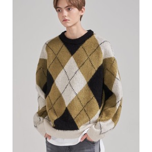 [KLOR] Bulky Brush Over Argyle Knit Sweater (CREAM OLIVE) 正規品 韓国ブランド 韓国ファッション 韓国代行 韓国通販 ニット