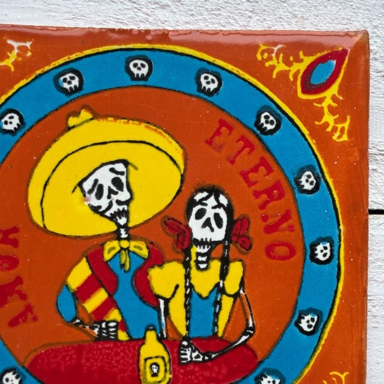 メキシコ　カラベラタイル　アモール　オレンジ　コースター　鍋敷き　DIY　柄タイル　室内壁　室外壁　デザインタイル　レトロ　アートタイル　タラベラ焼き