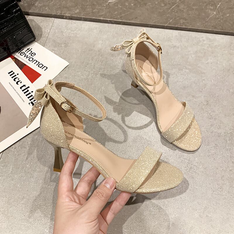 サンダルレディースサマースタイルラインストーンブラックリボン 靴 シューズ 夏物 フェイクシューズ33266766291