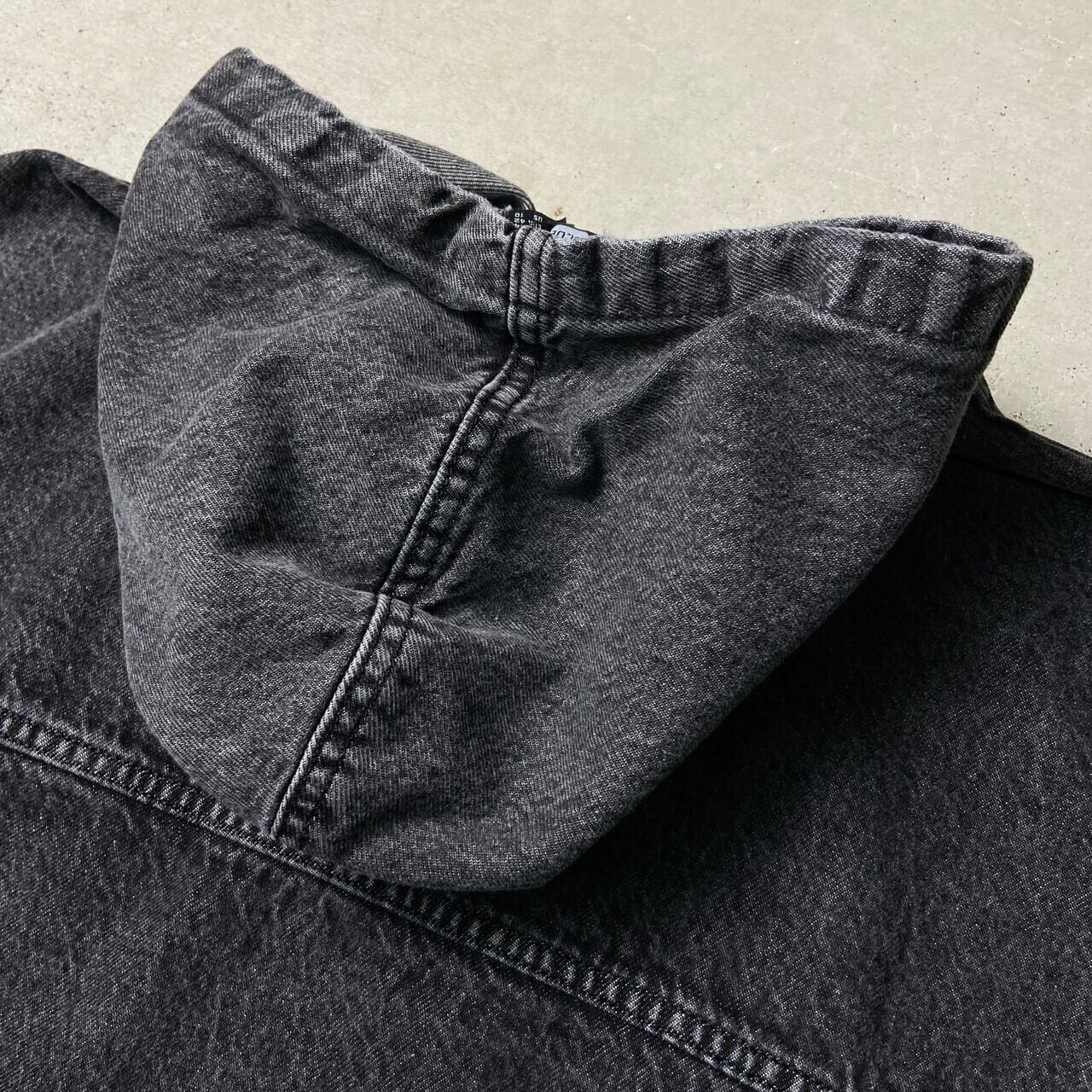00年代 BOOHOO ブラックデニムアノラックパーカー メンズ2XL相当 古着