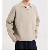 オープンカラー リブ編み長袖ニット af0399