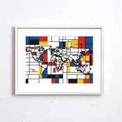 Journey｜世界地図を大胆に描くカラフル抽象アートポスター｜旅心を刺激するインテリア額縁付き・国内生産A3ポスター