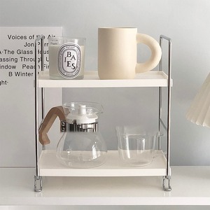 simple white 2tier shelf / シンプル ホワイト ２段 シェルフ 陳列 収納棚 トレー 韓国 インテリア 雑貨