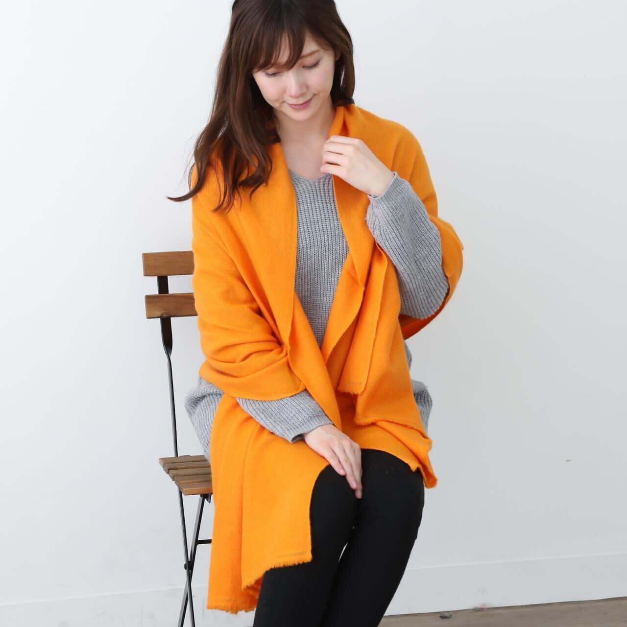 カシミヤ100%ストール オレンジ | ヒマラヤンギフト