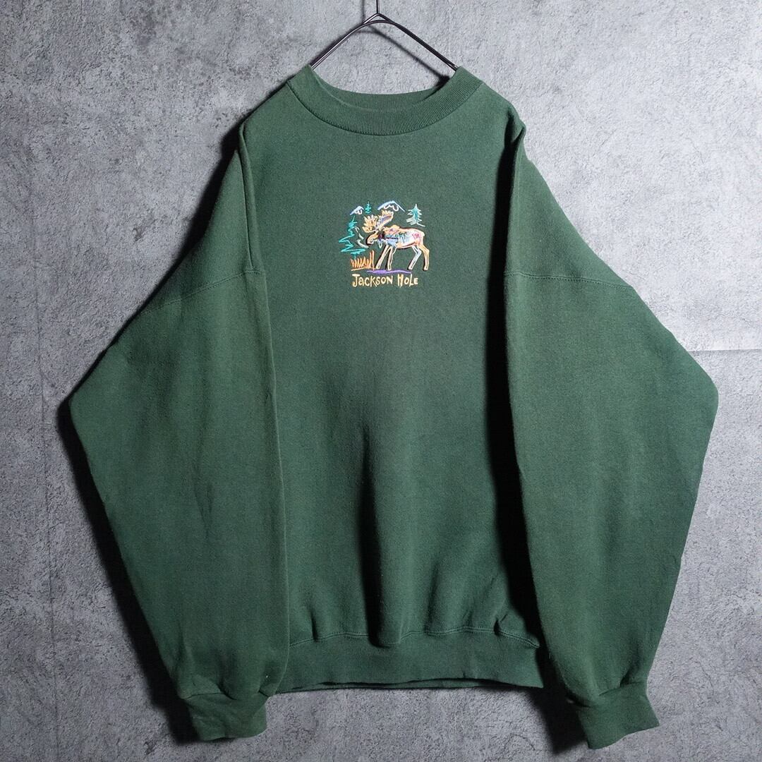 90s "TULTEX" green reindeer embroidery sweat