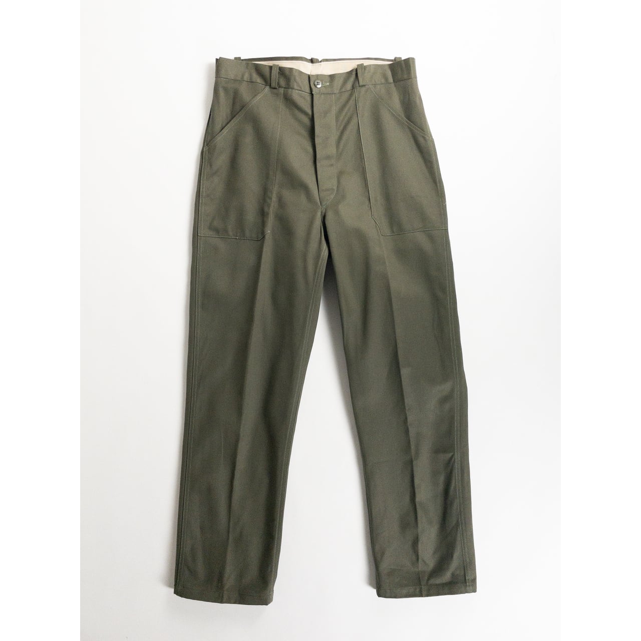 1950s "LOUP BLANC" French Green Cotton Herringbone Twill Work Trousers, Dead Stock