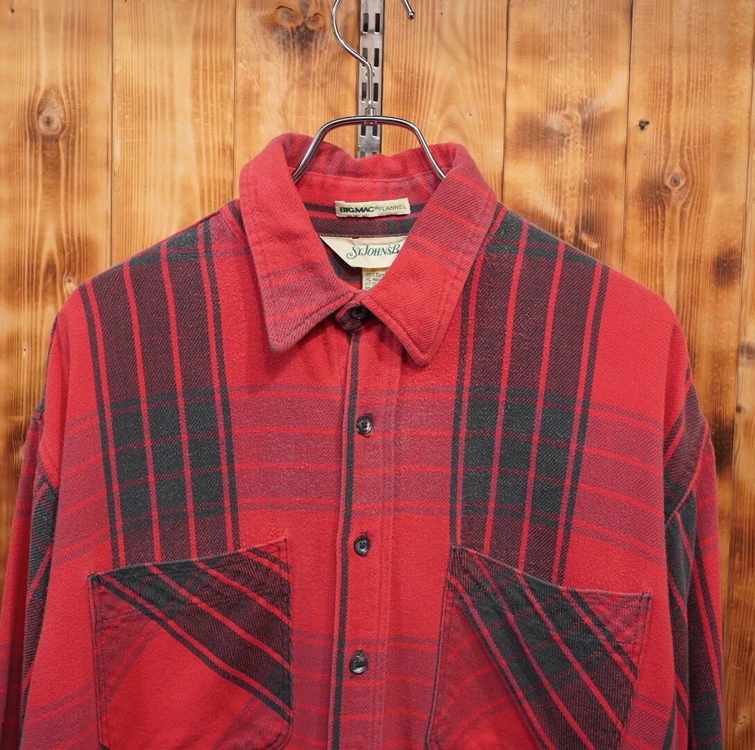 80s stjohn'sbay bigmac ネルシャツ XL regular/赤黒 セントジョンズ