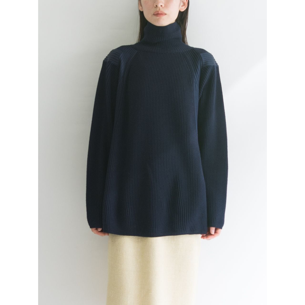 GIANFRANCO FERRE】Made in Italy wool-silk high neck rib knit