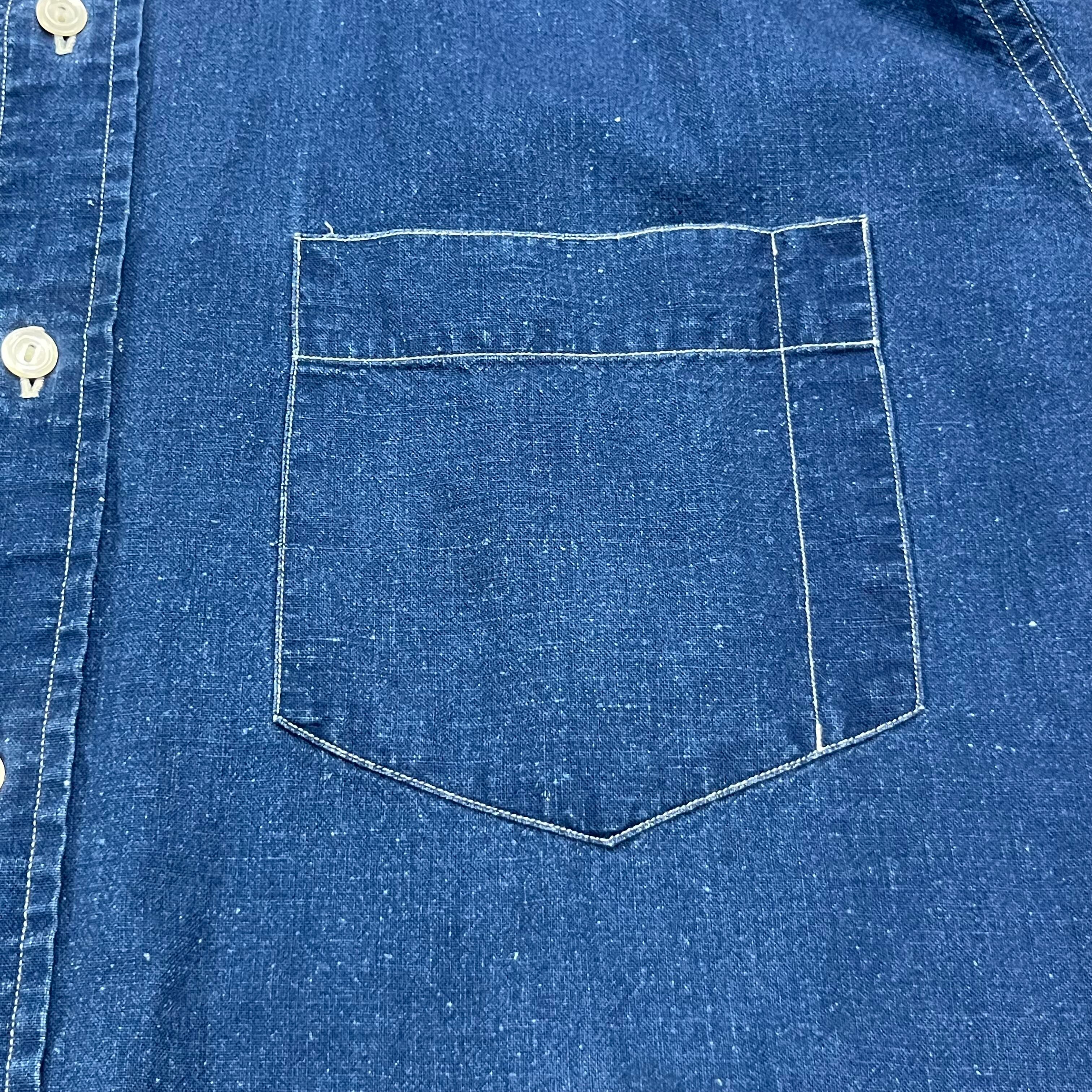 RRL 90s ノーカラーシャツ インディゴリネン 初期 3つ星 アメリカ製