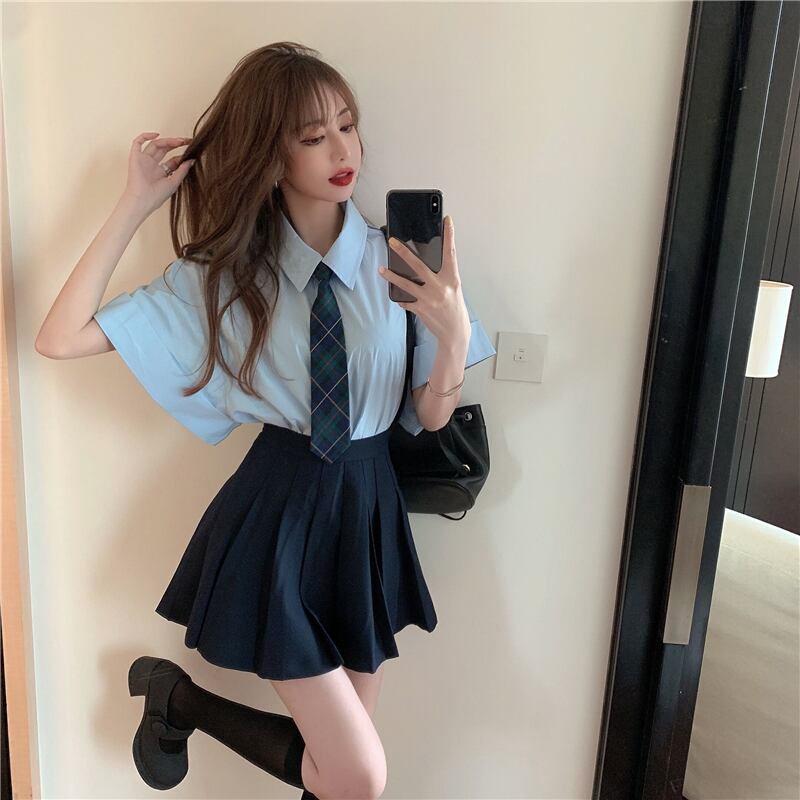 スタイルjk unim学生シャツセット2020新しい女性の夏プリーツスカートファッションカジュアルツーピーススーツ ブラックストロベリース69898744545