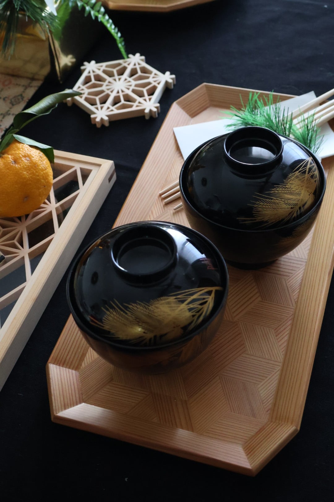 寄木細工 盆 亀甲長角（斜め隅切りデザイン） | Yosegi Marquetry Tray