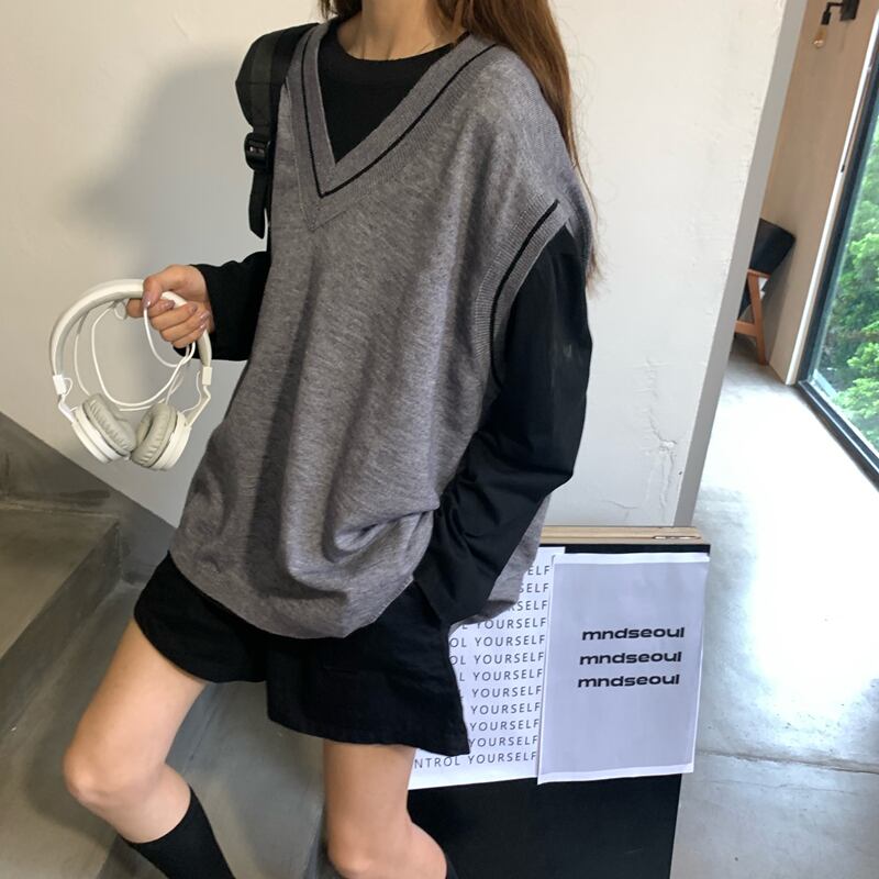 スタンダードニットスプリングオータムスタイルノースリーブルーズブラウス レトロ 春物 秋物 萌量不足55940580119