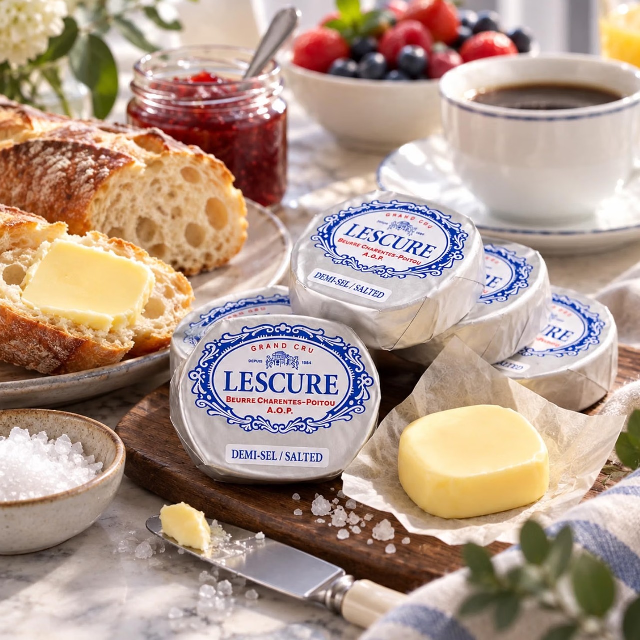 フランス産 グラスフェッド レスキュール AOP 有塩発酵バター 15g×10個 150g|冷凍・個包装|必要な分だけ解凍|シャラント・ポワトゥー AOP|Frozen French Lescure AOP Salted Cultured Butter Portions